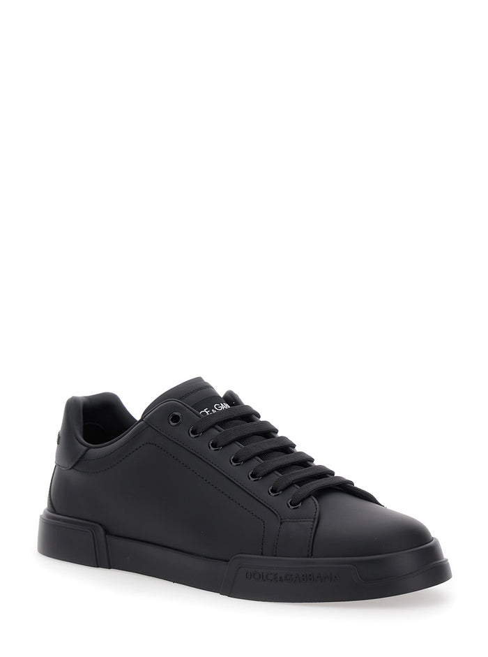 Sneaker Portofino Light With Patch Logo On The Tongue And Tone-On-Tone Lettering Heel Black Leather For Men Cotton Lamb Sheep