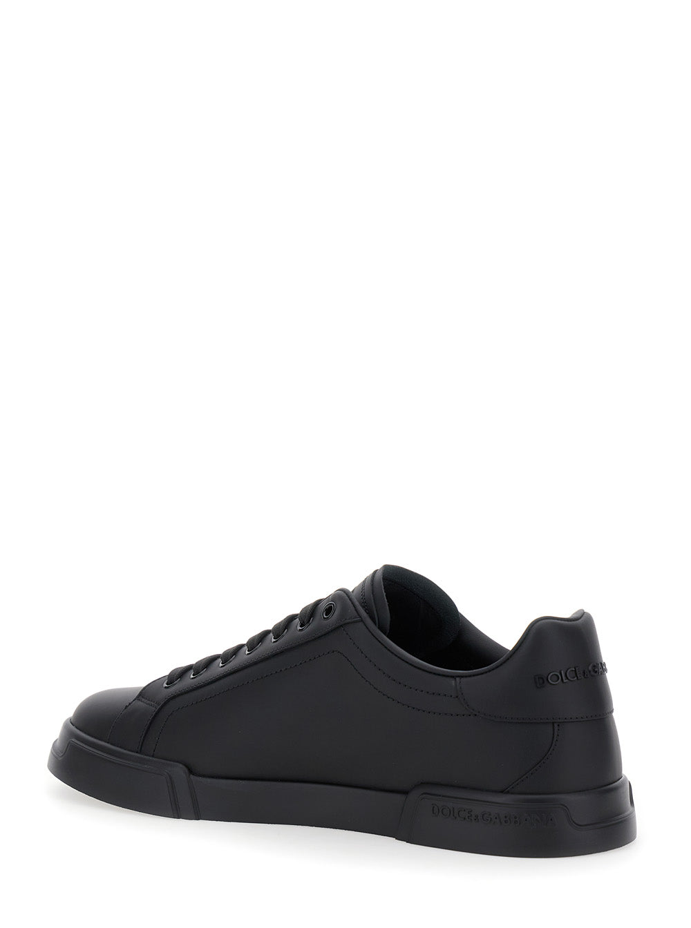 Sneaker Portofino Light With Patch Logo On The Tongue And Tone-On-Tone Lettering Heel Black Leather For Men Cotton Lamb Sheep