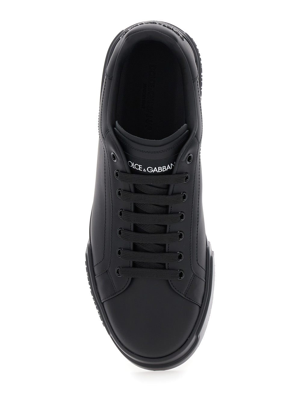 Sneaker Portofino Light With Patch Logo On The Tongue And Tone-On-Tone Lettering Heel Black Leather For Men Cotton Lamb Sheep