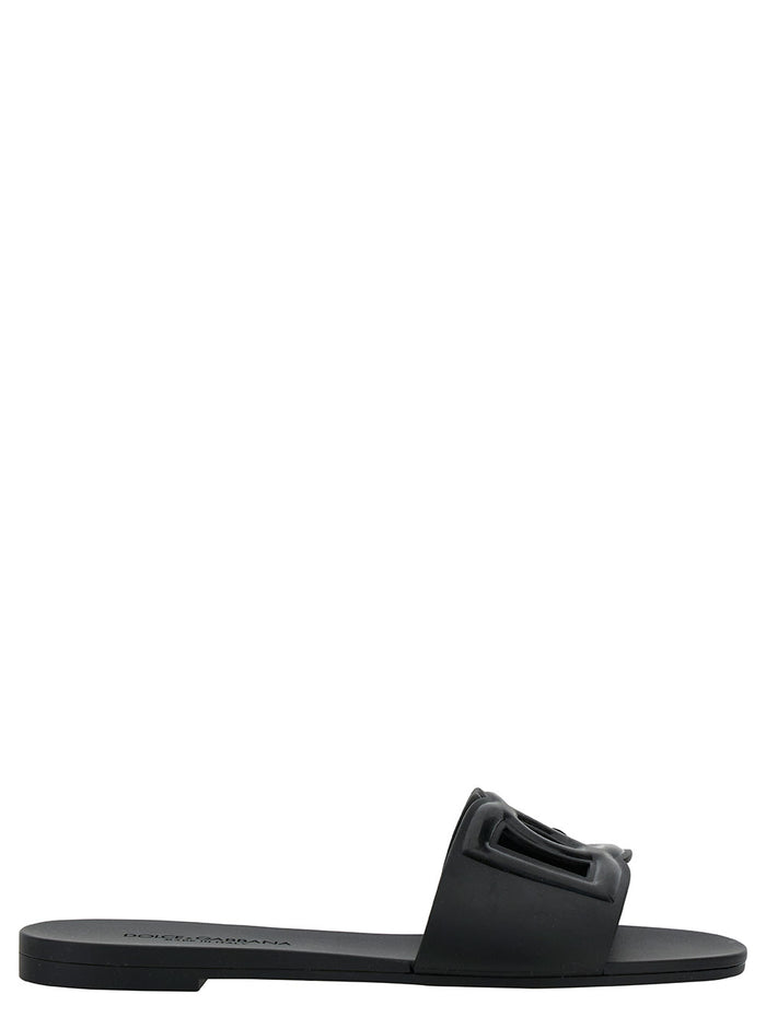Black Flats With Cut-Out Band And Dg Logo Soft Rubber Woman Flat Shoes