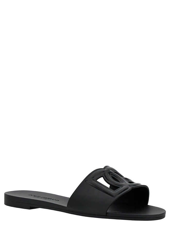 Black Flats With Cut-Out Band And Dg Logo Soft Rubber Woman Flat Shoes