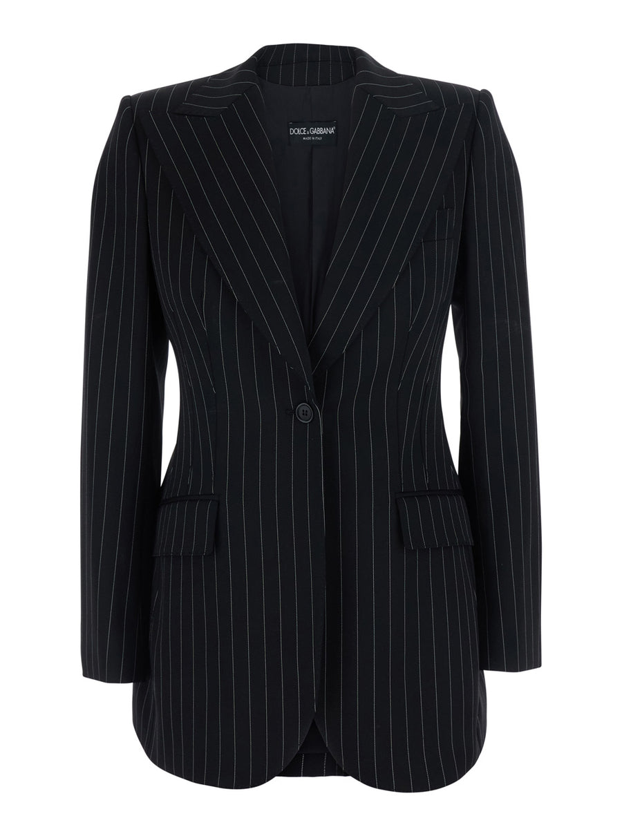 Blazer Striped Wool Black Blazers