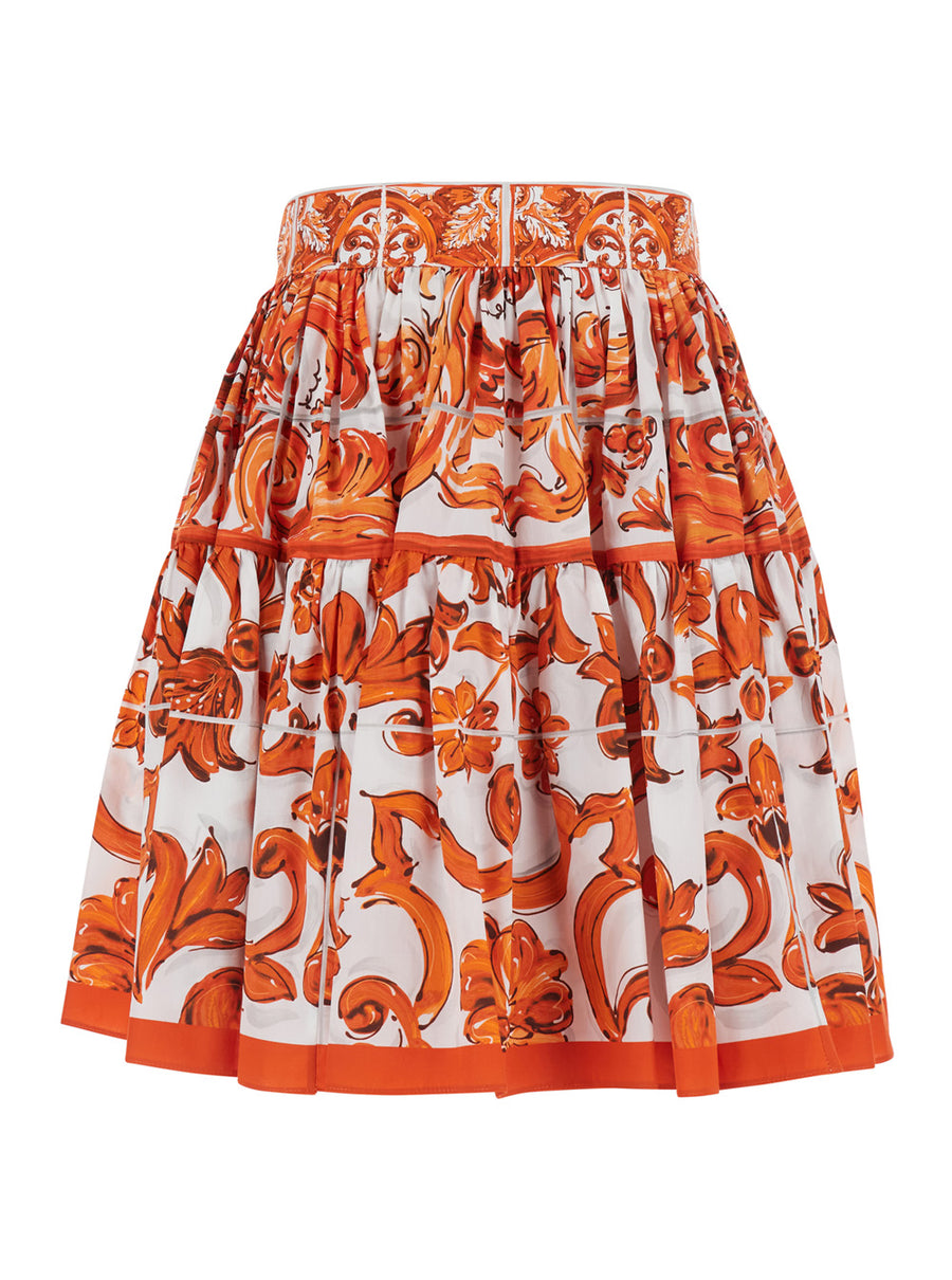 Short Skirt Majolica Print Orange Cotton