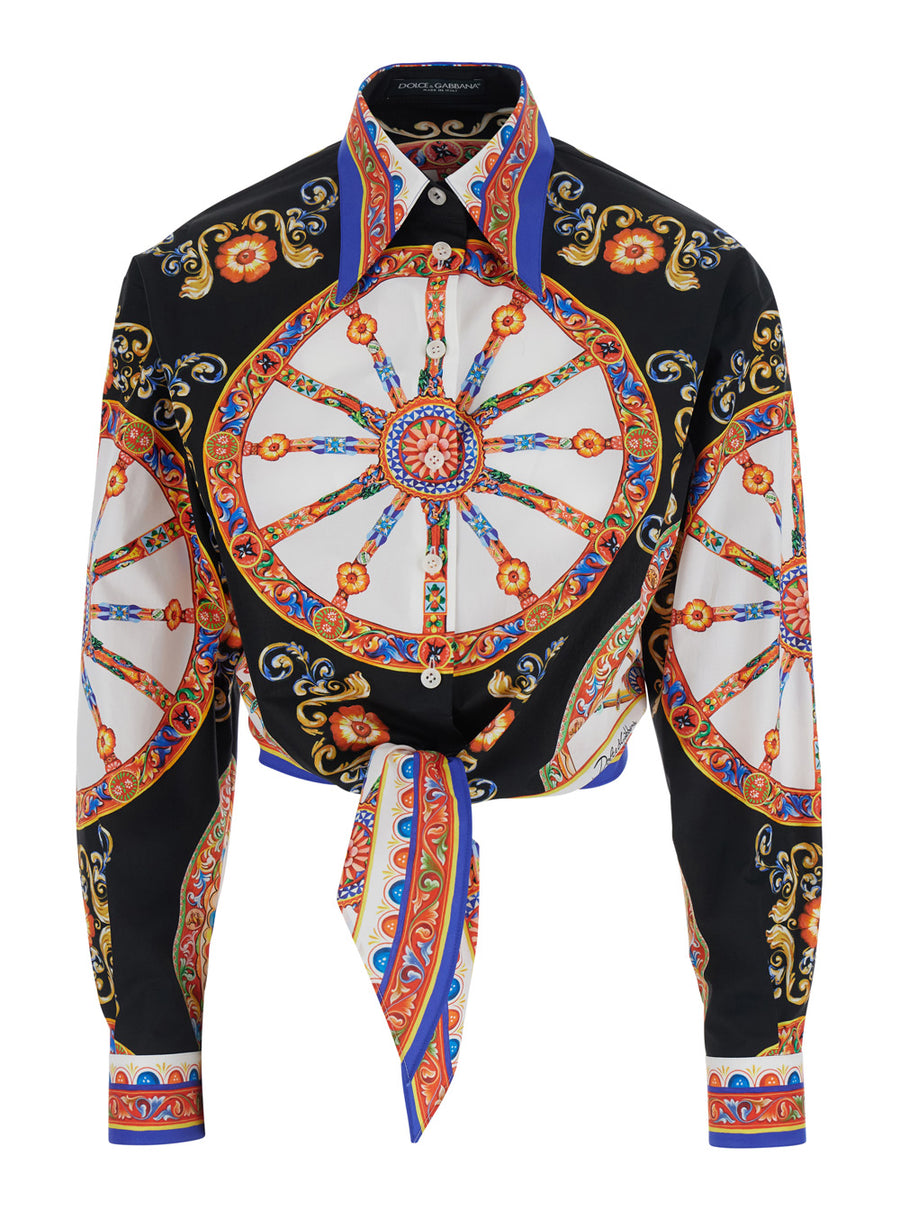 Shirt With Carretto Print, Multicolour Cotton Poplin Blouses