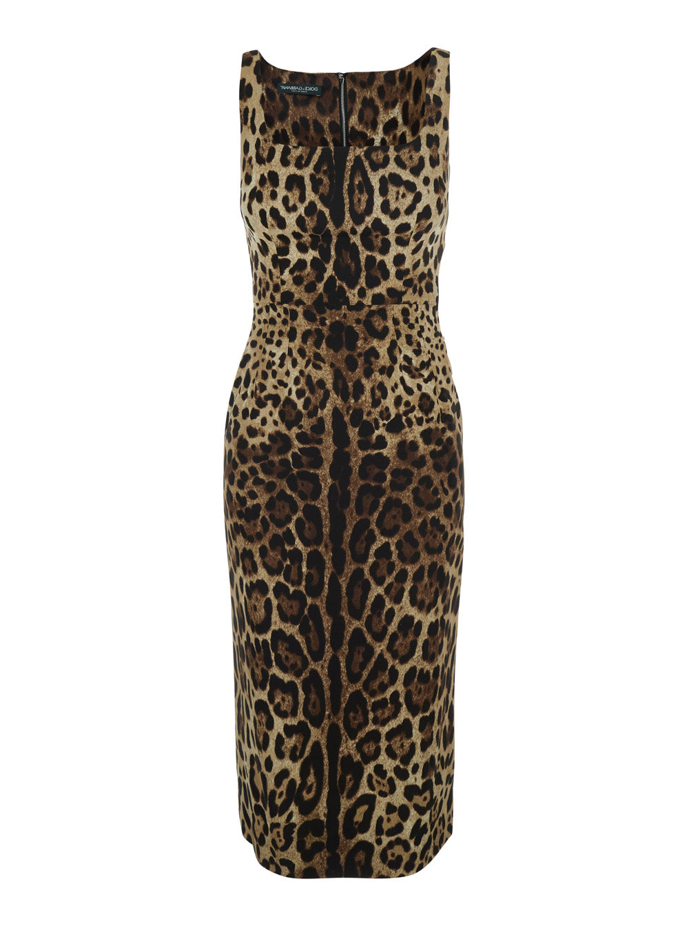 Brown Sleeveless Midi Dress With All-Over Leopard Print Silk Stretch For Women