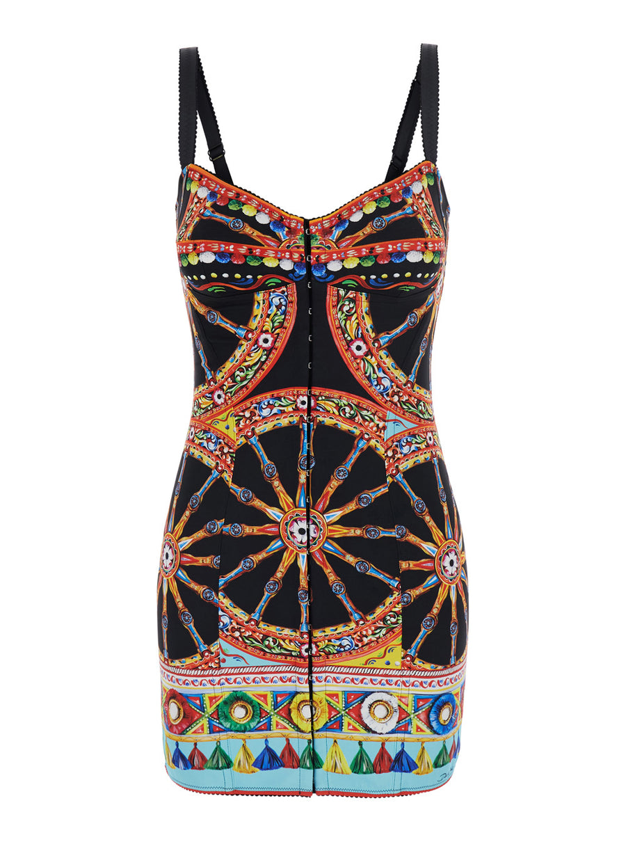 Mini Dress Multicolour Carretto Print Cotton Blend