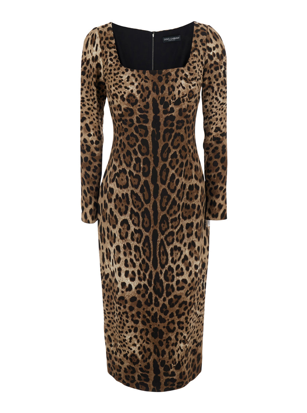 Animalier Print Long Sleeves Midi Dress Brown