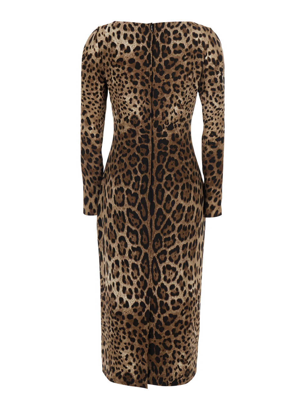 Animalier Print Long Sleeves Midi Dress Brown