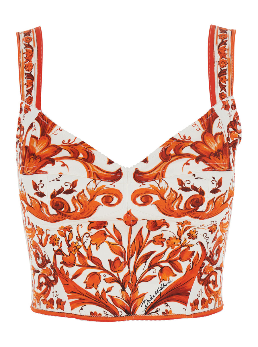 Sleeveless Bustier Top Orange Silk Blend Tops