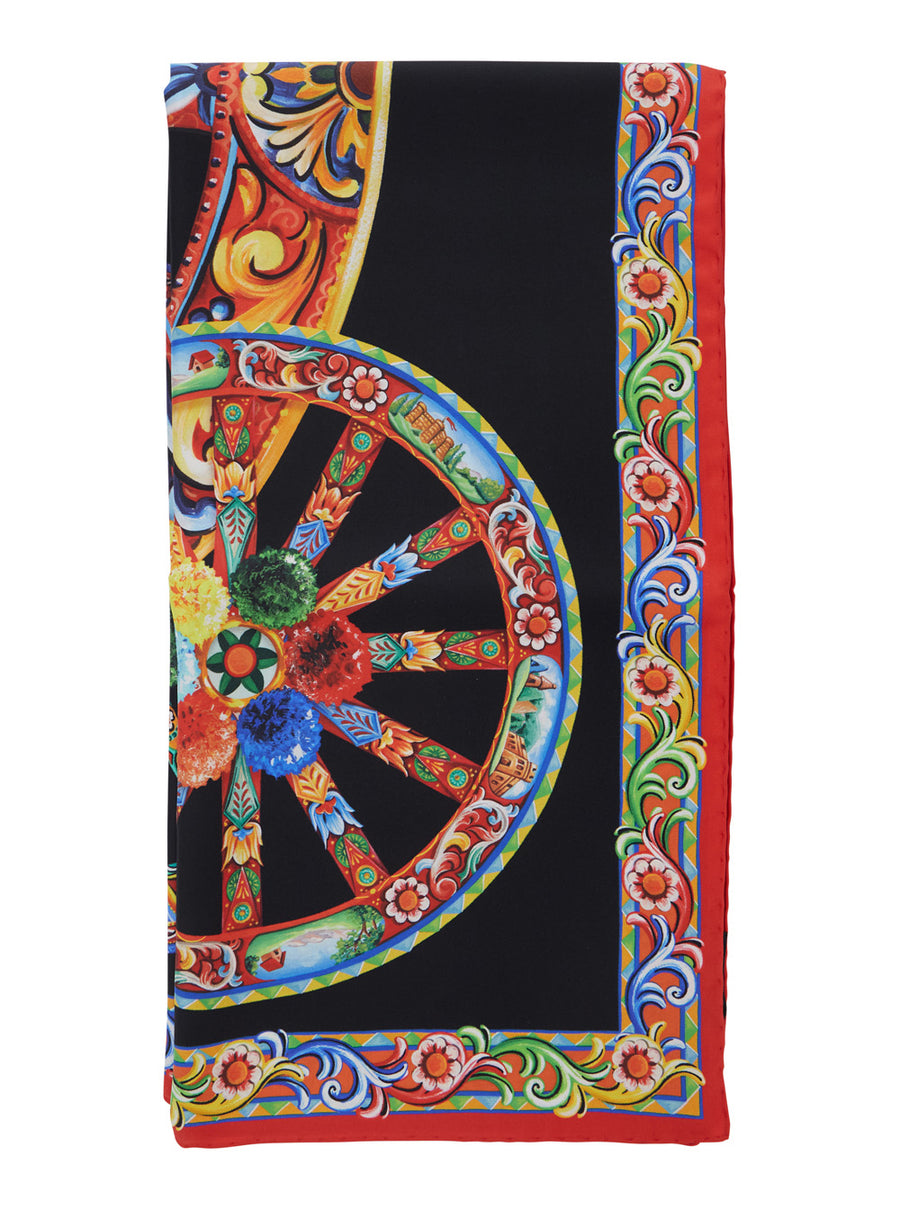 Scarf With Carretto Print, Silk Multicolour