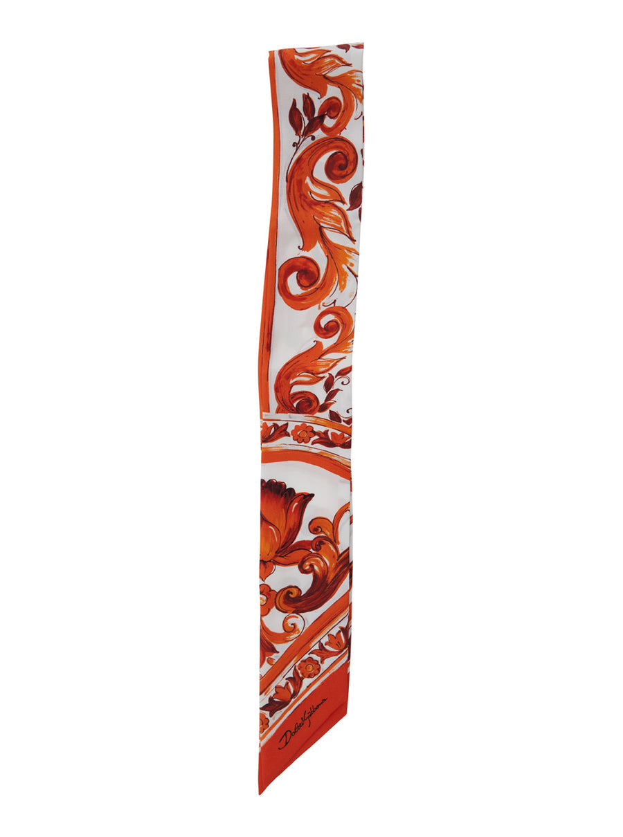 Silk Foulard Orange Majolica Print Scarf