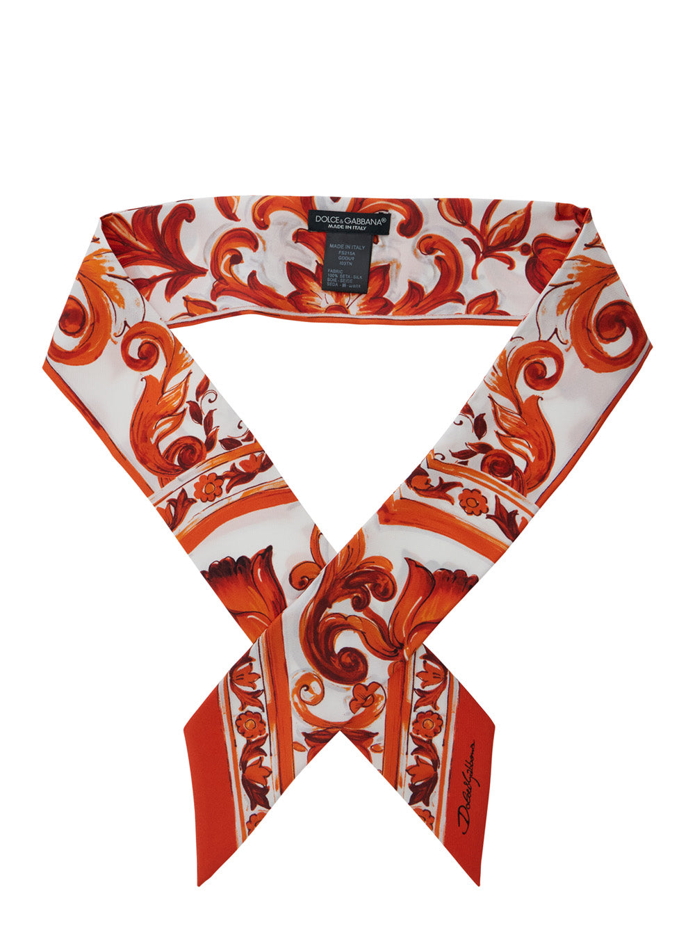 Maiolica Print Twilly Silk Orange Scarfs And Foulards