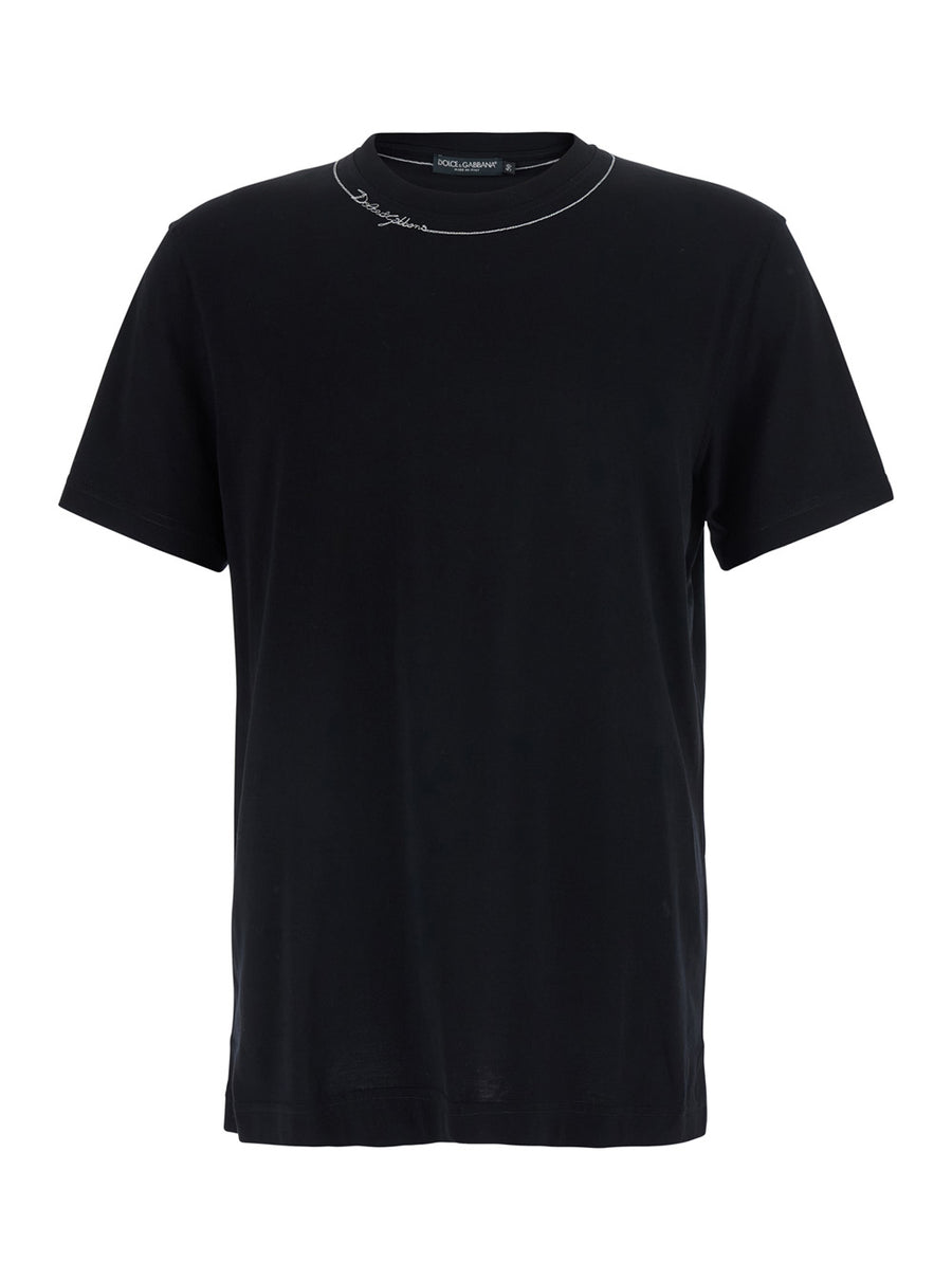 T-Shirt Crew Neck Black Cotton T-shirts