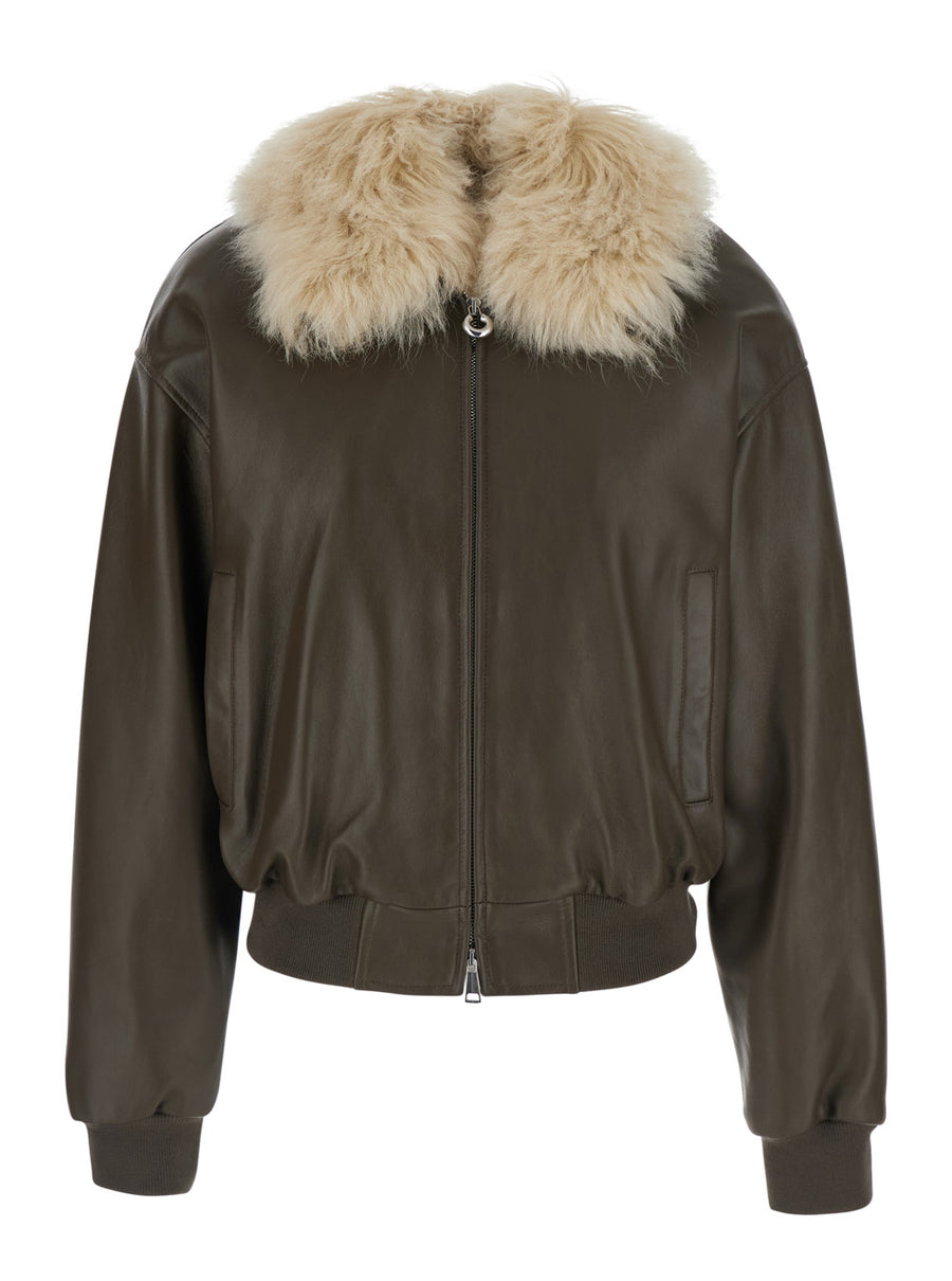 Leather Bomber Jacket Green Coat