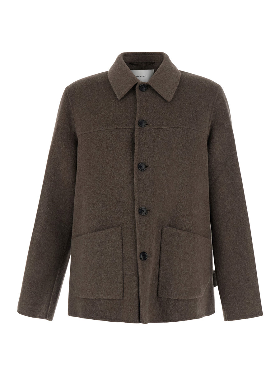 Double Bluson Jacket Brown Wool Coat
