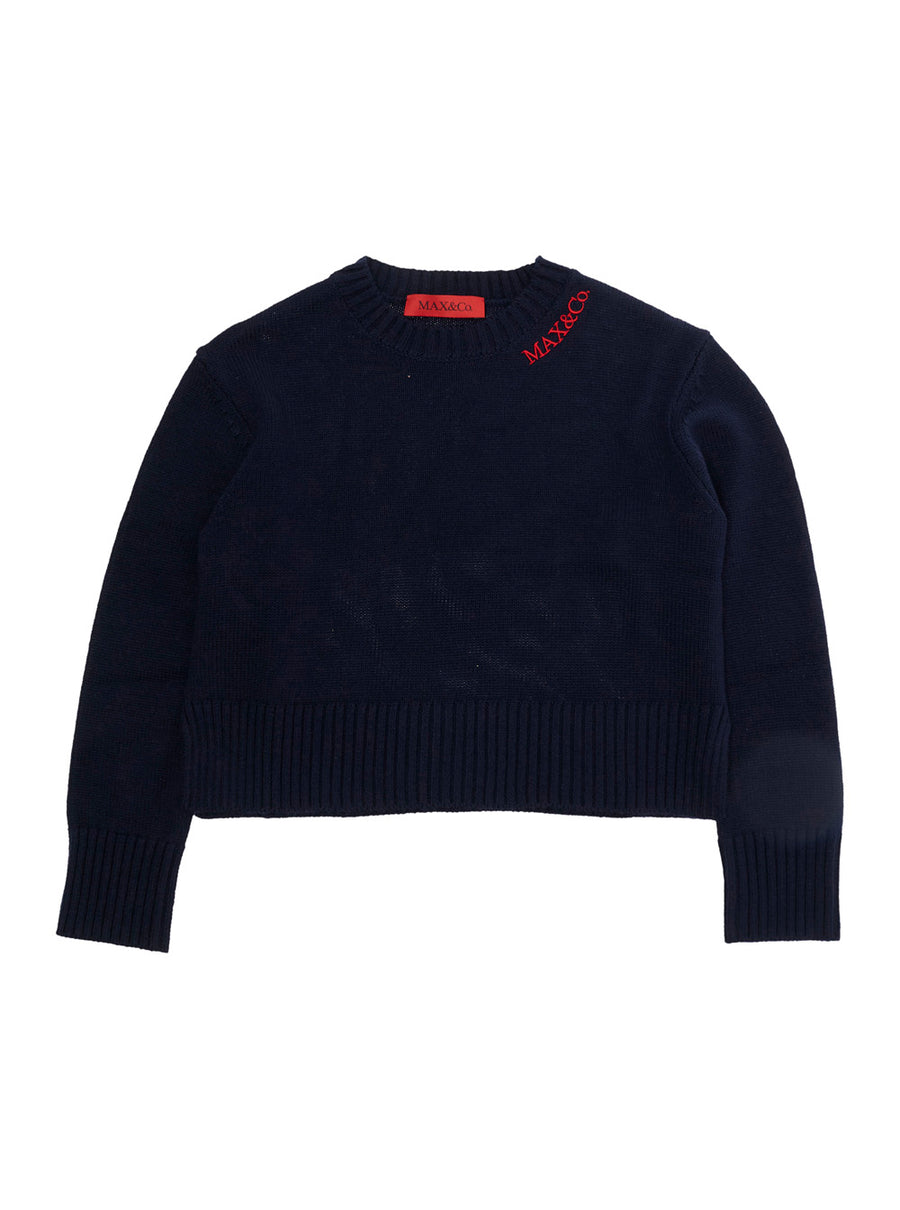 Sweater Crew-Neck Blue Wool Tops