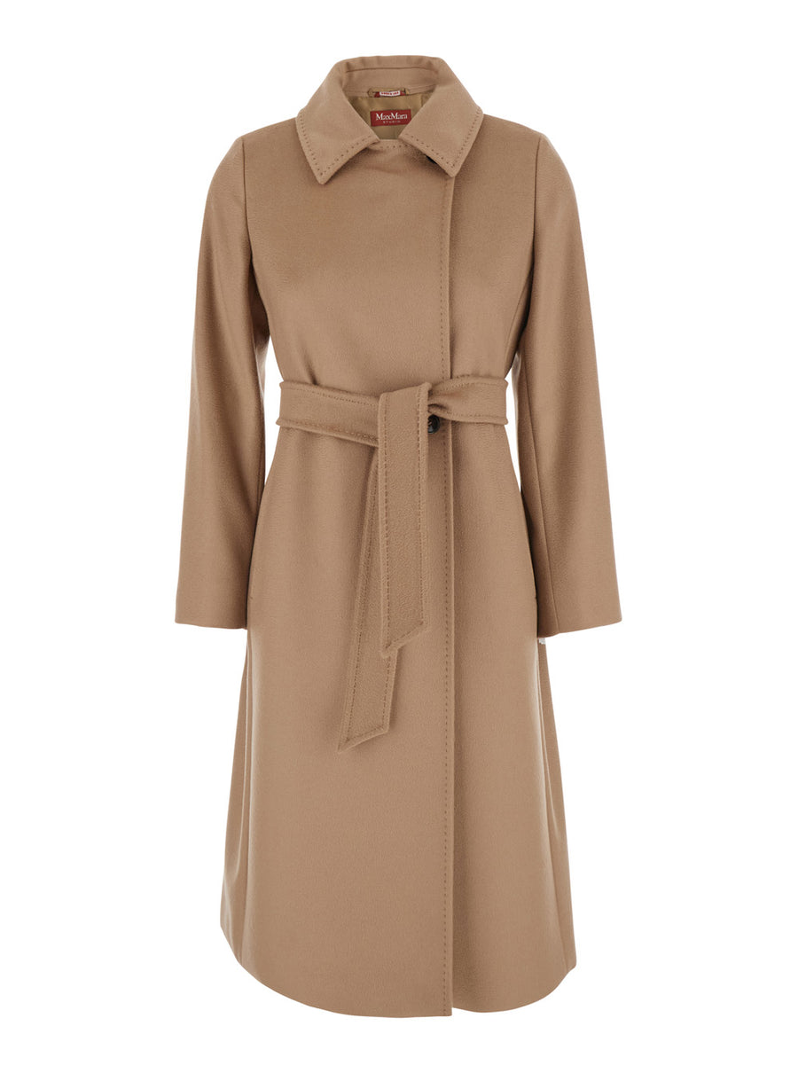 Coat Beige Wool With Front Belt