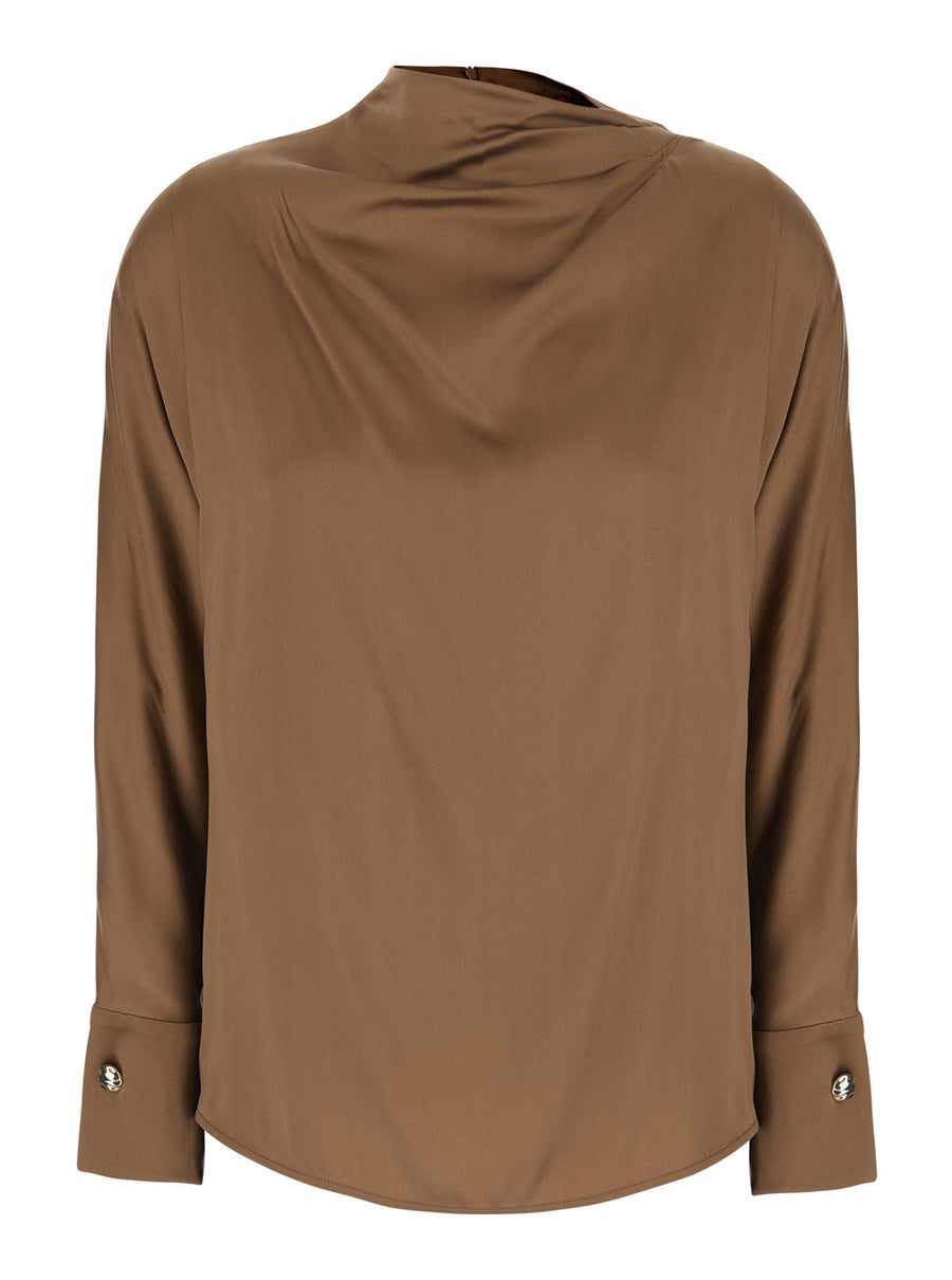 Silk Blend Shirt Brown Blouses