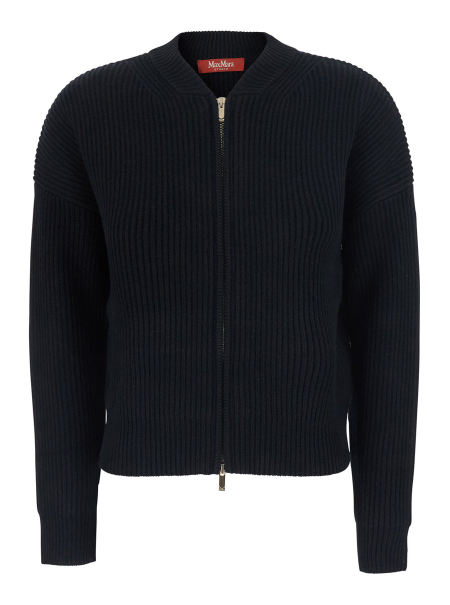 Sweater With High Collar Black Wool Tops