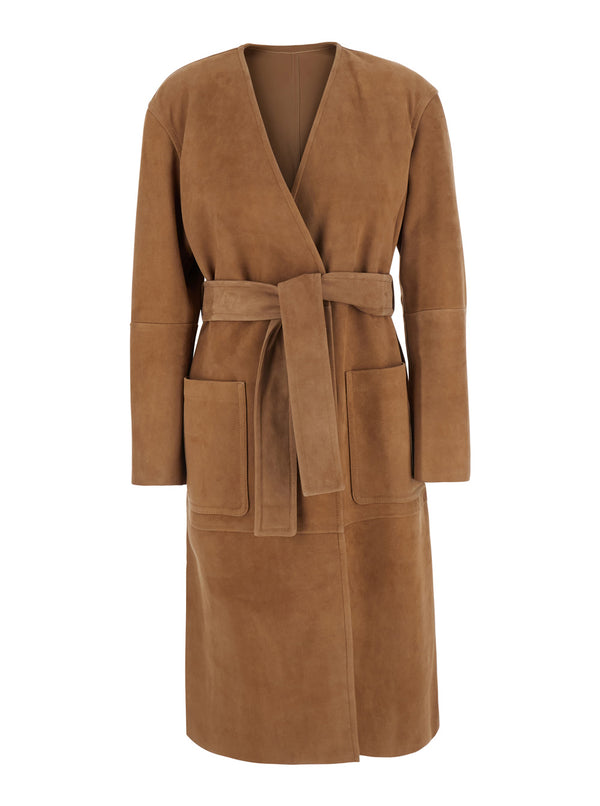 Coat Portici Beige Suede Lamb