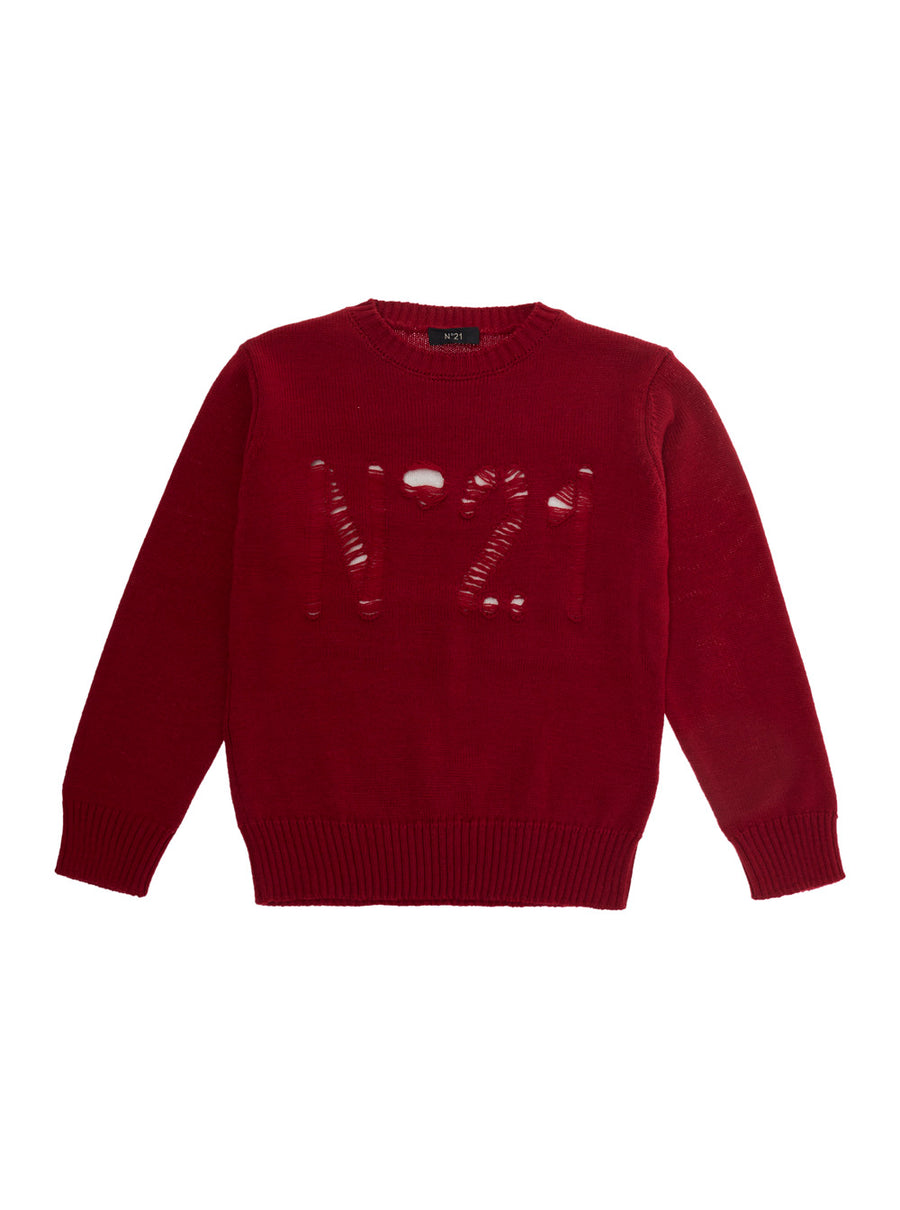 Crewneck Sweater Red Wool Tops