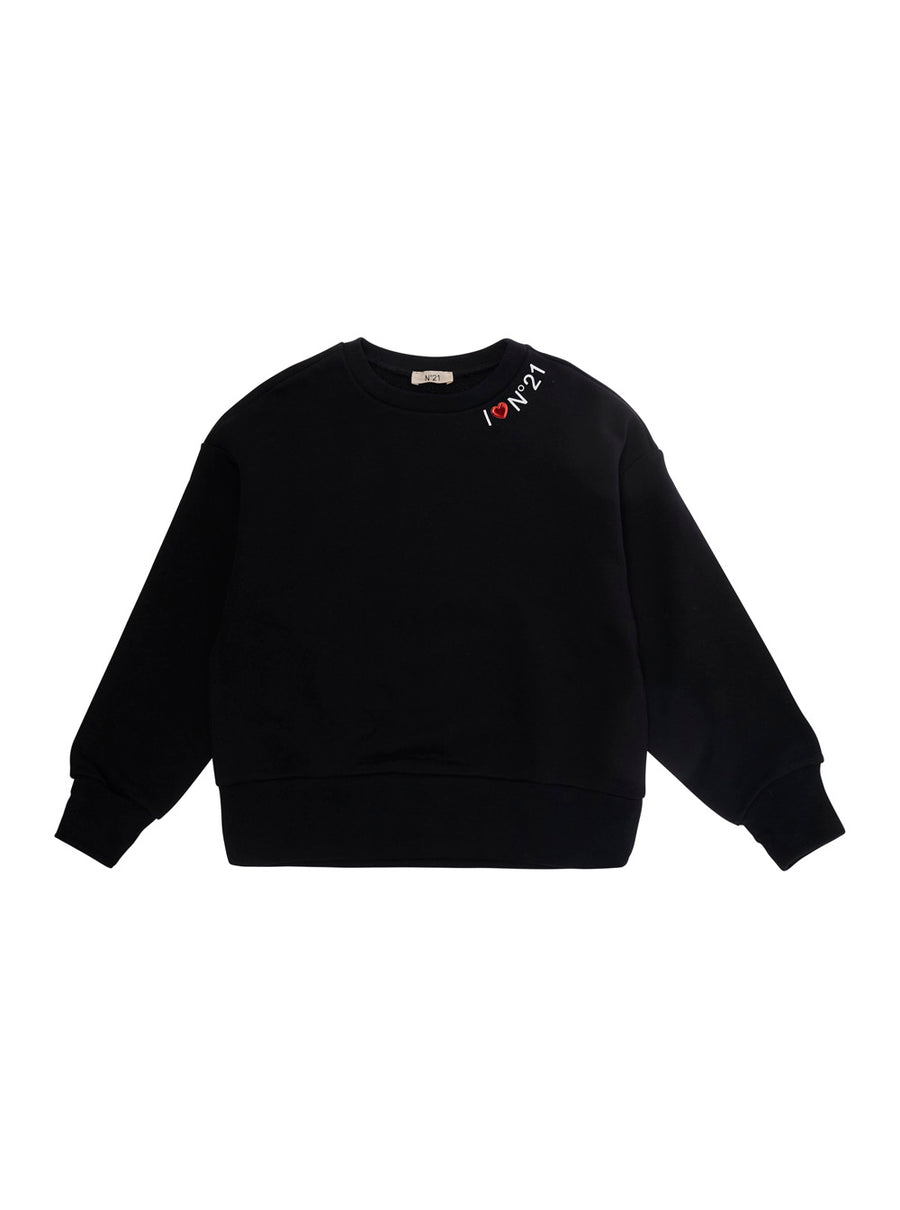 Crewneck Sweatshirt Girls Cotton Black Hoods & Sweatshirts