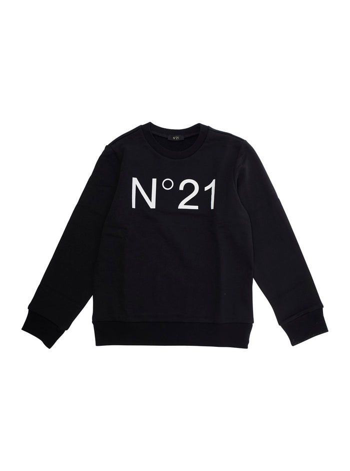 Crewneck Sweatshirt With Maxi Logo Print Black Cotton Girl Sweatshirts