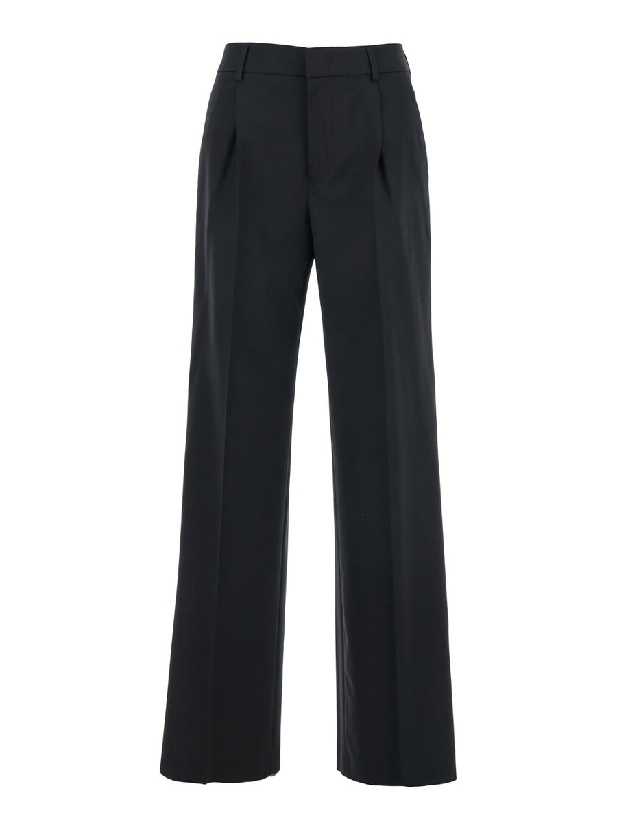 High-Waisted Wool Trousers, Black Blend