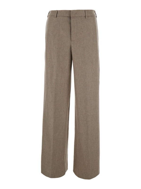 Trousers High-Waist Beige Wool-Cashmere Wool And Cashmere