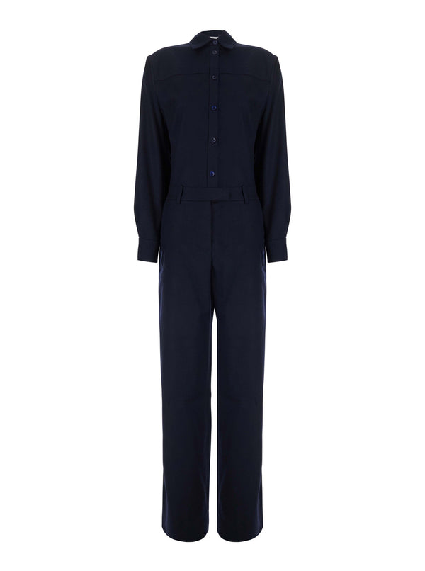 Jumpsuit With V-Neck Blue Flannel Jumpsuits