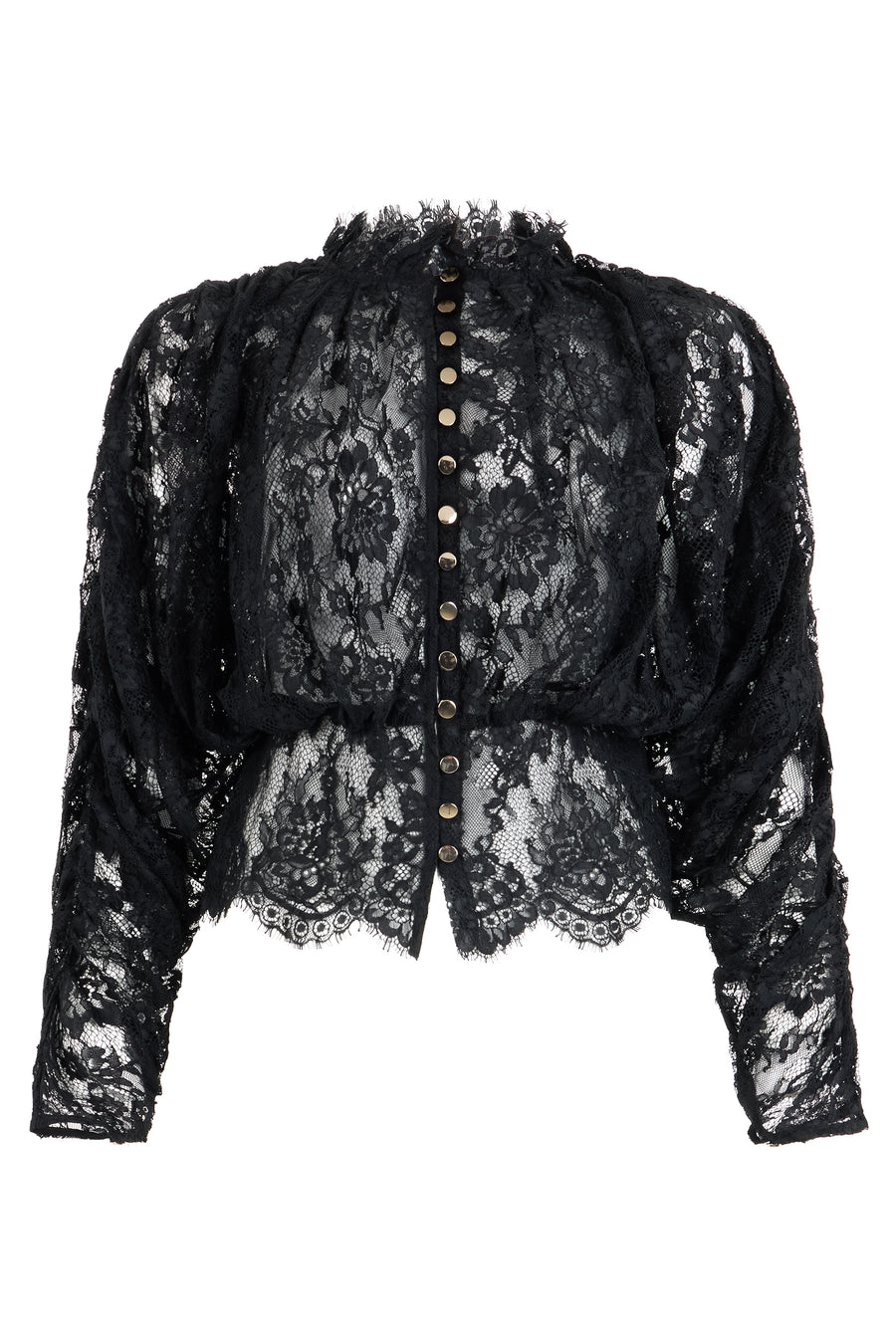 Lace Long-Sleeve Blouse Black Polyamide Shirt