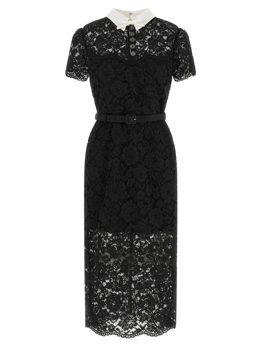 Self-Portrait Floral Lace with Contrast Collar Dress — Black