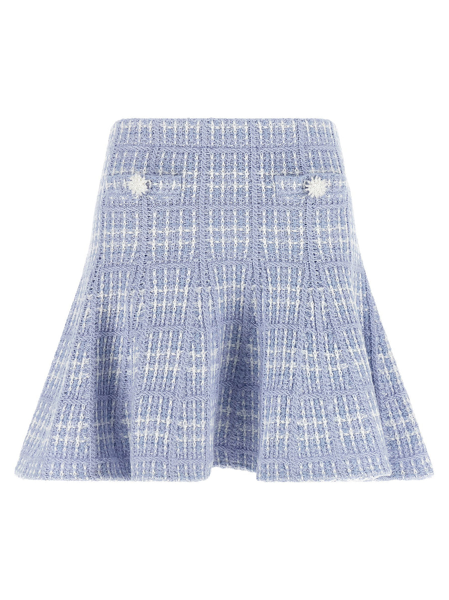 Self-Portrait Check Knit Skirt — Blue