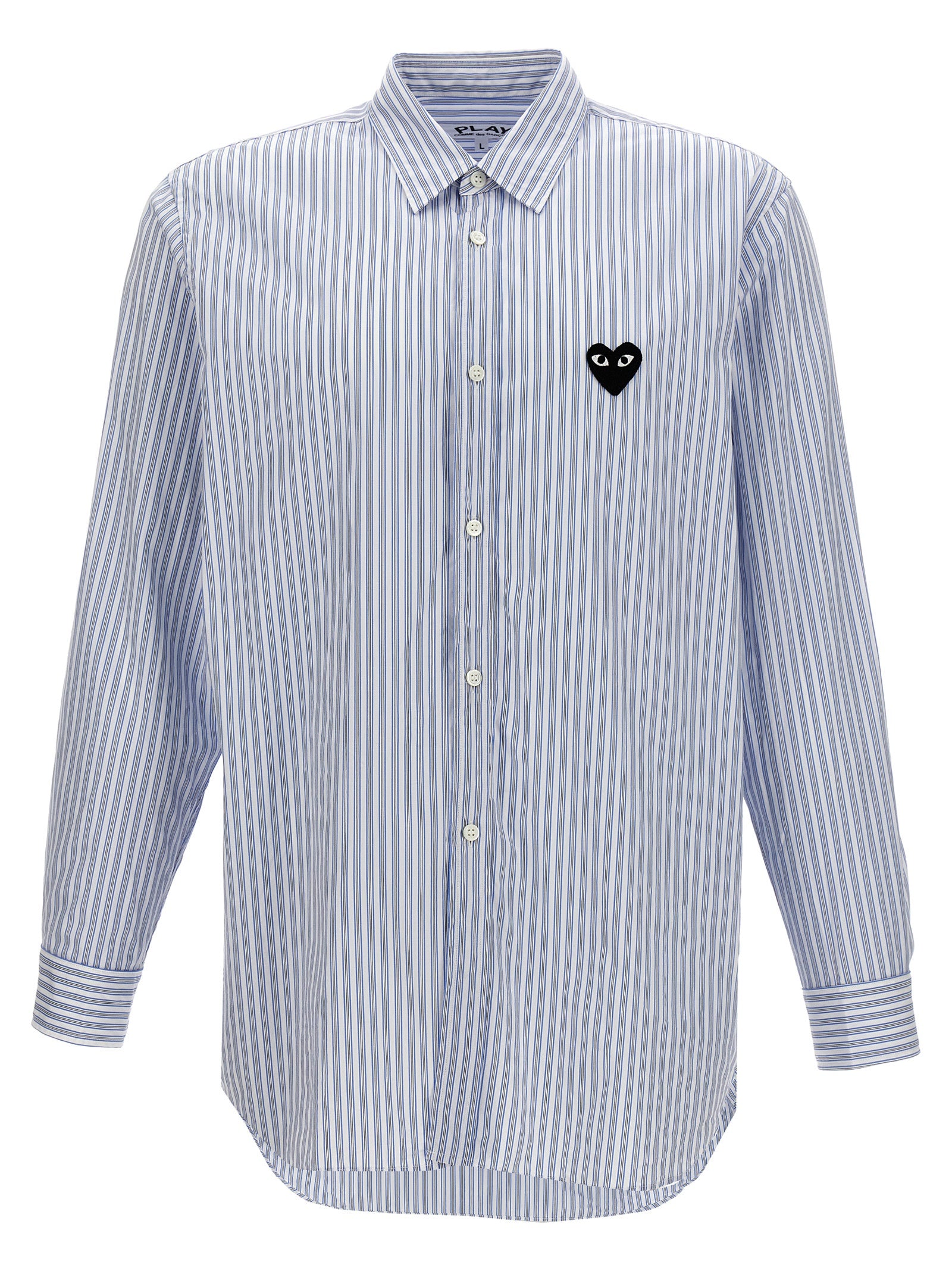 Logo patch striped shirt Light Blue Shirt, Blouse