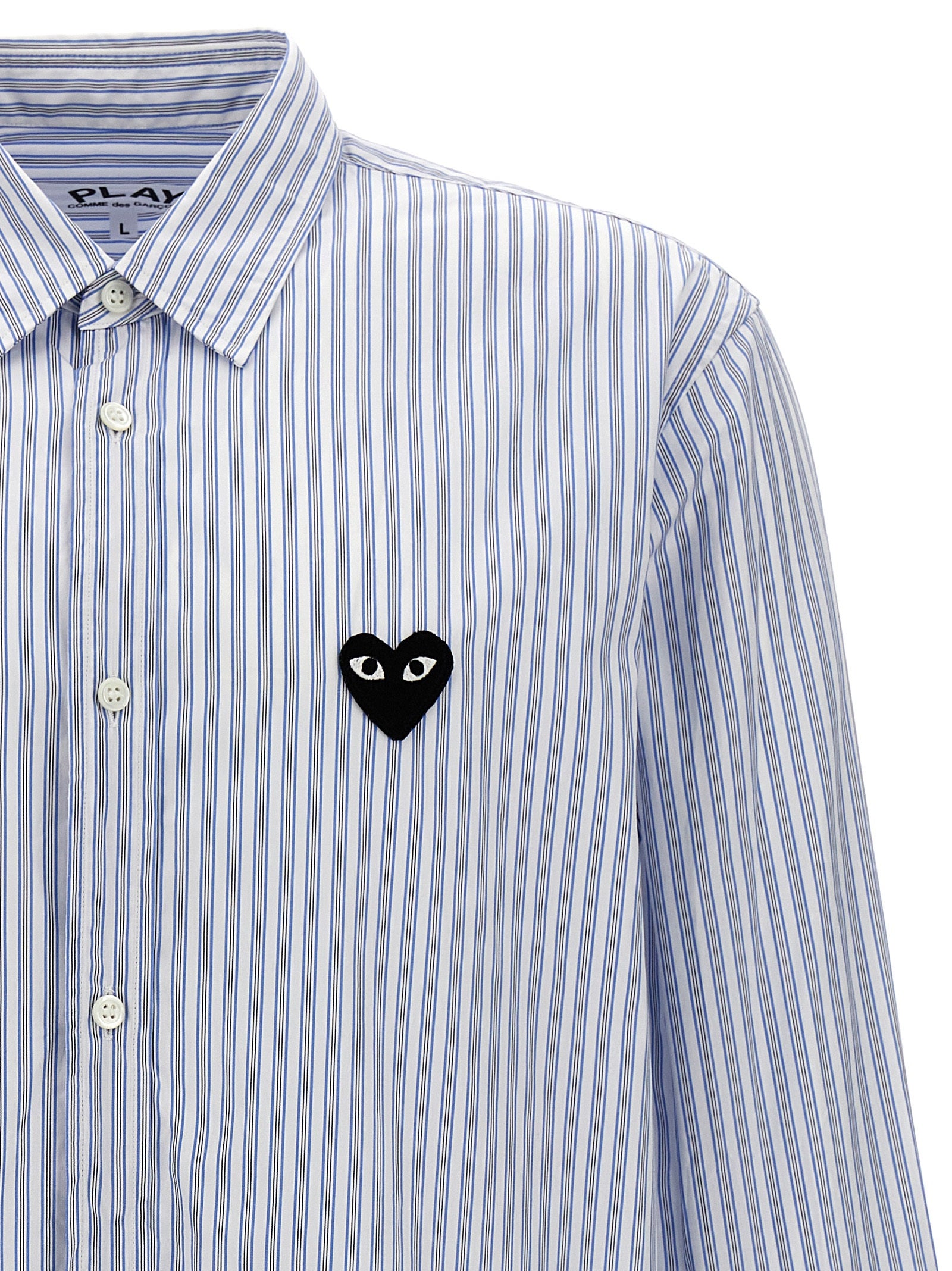 Logo patch striped shirt Light Blue Shirt, Blouse