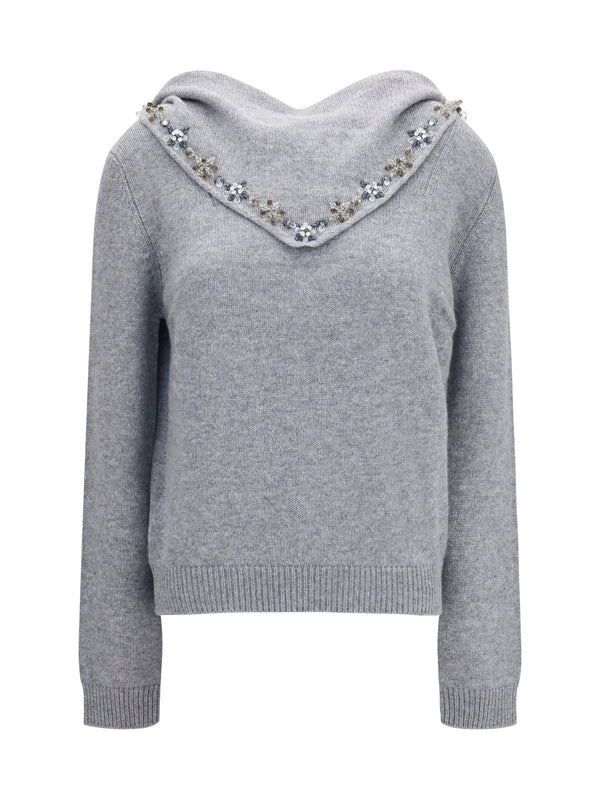 Sweater With Integrated Scarf Grigio Kashmir/capra Hircus Sweatshirts