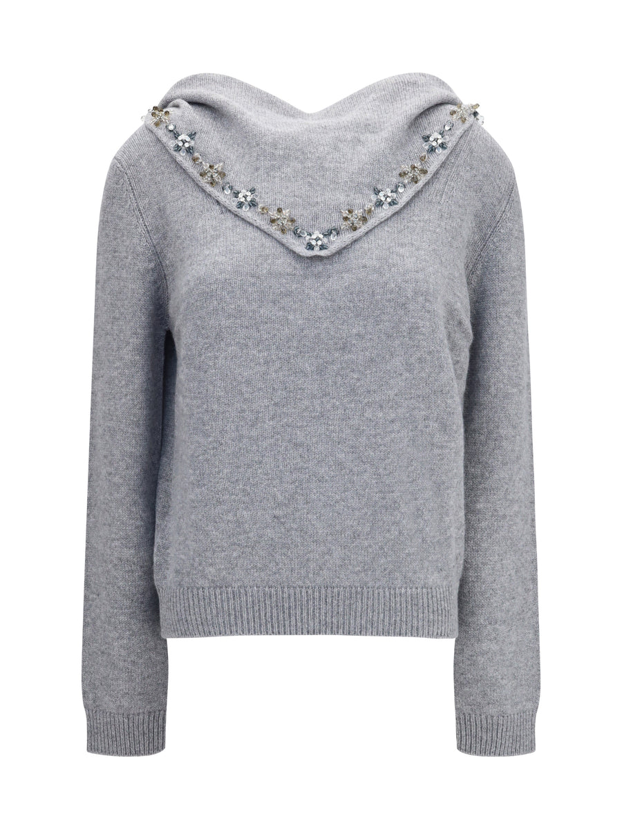Sweater With Integrated Scarf Grigio Kashmir/capra Hircus Sweatshirts