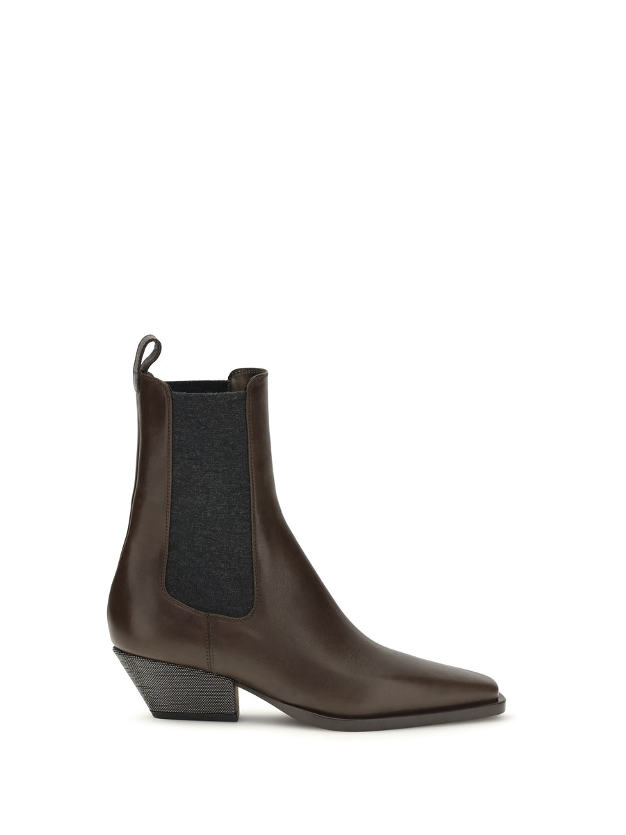 Brunello Cucinelli 100% calf leather (upper and sole) ankle boot in brown