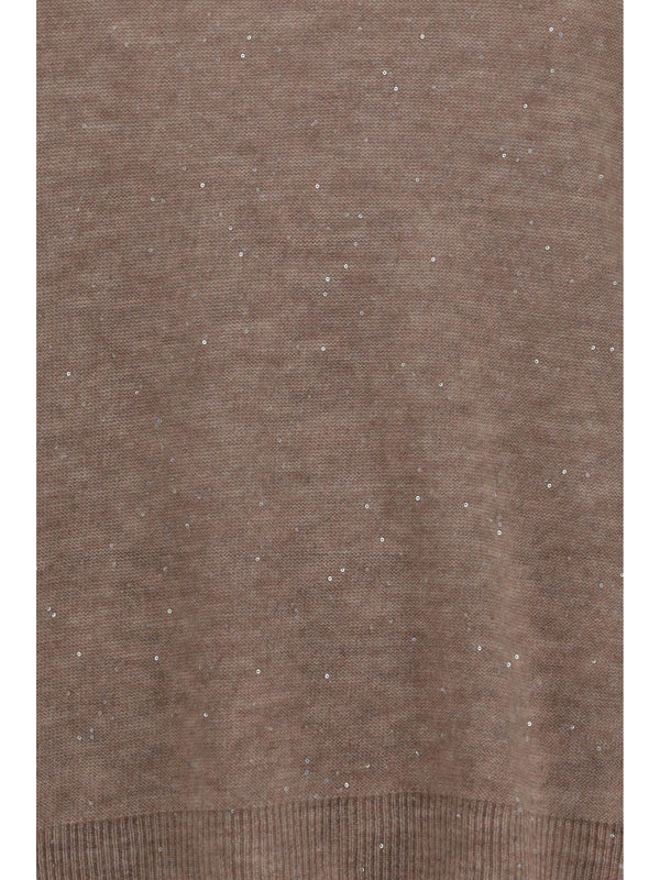 Sweater Sequin-Embellished Mocha Meringue Merino Wool (ovis Aries)