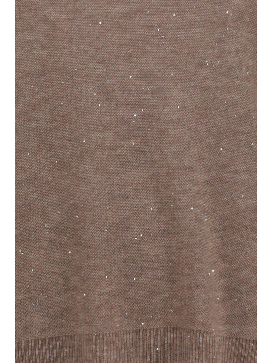 Sweater Sequin-Embellished Mocha Meringue Merino Wool (ovis Aries)