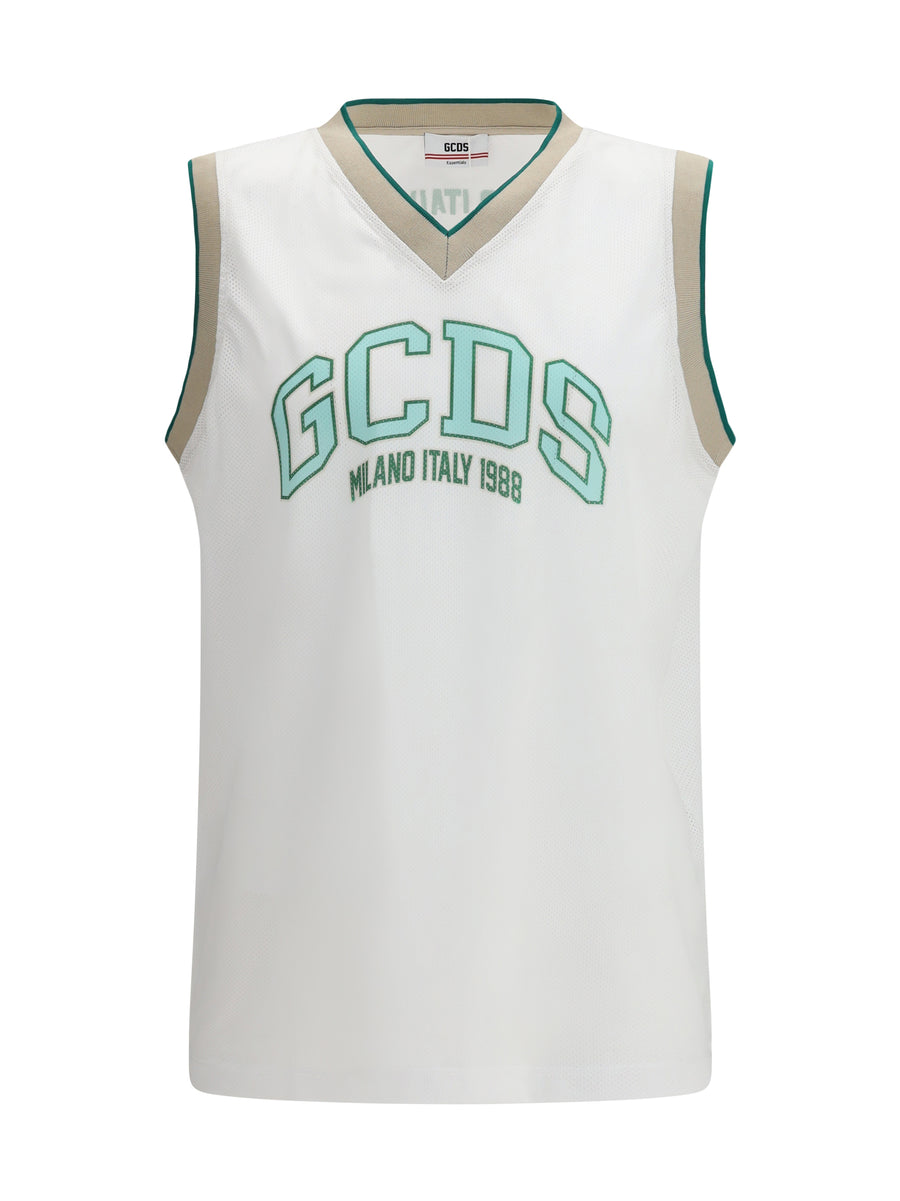 GCDS 100% Polyester tank top in white