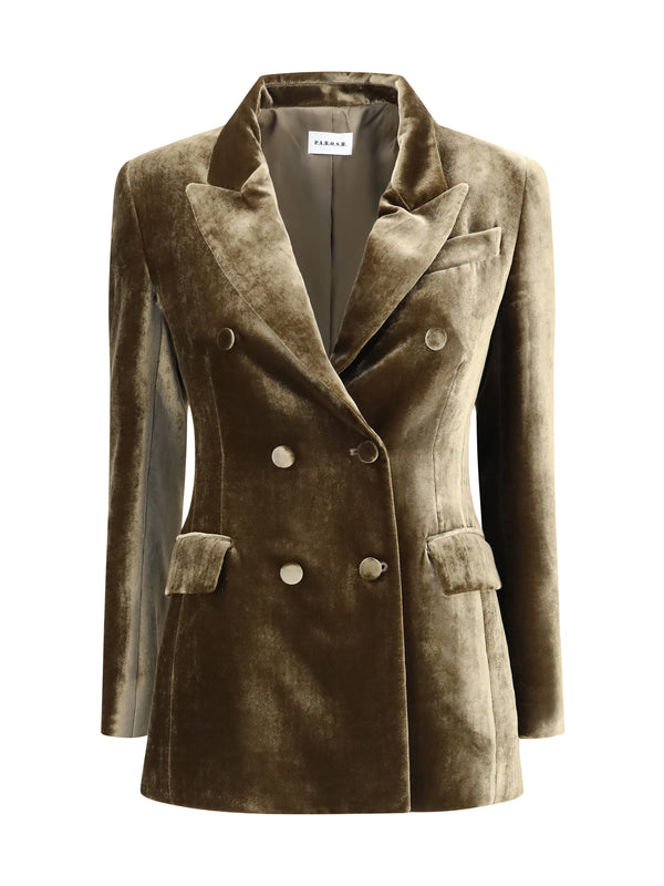 Velvet Double Breasted Blazer Tortora Viscose; Silk Blazers & Vests