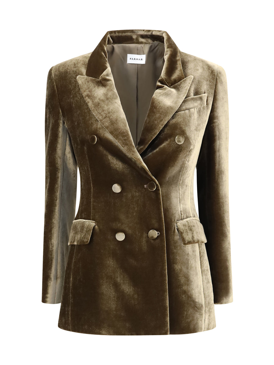 Velvet Double Breasted Blazer Tortora Viscose; Silk Blazers & Vests