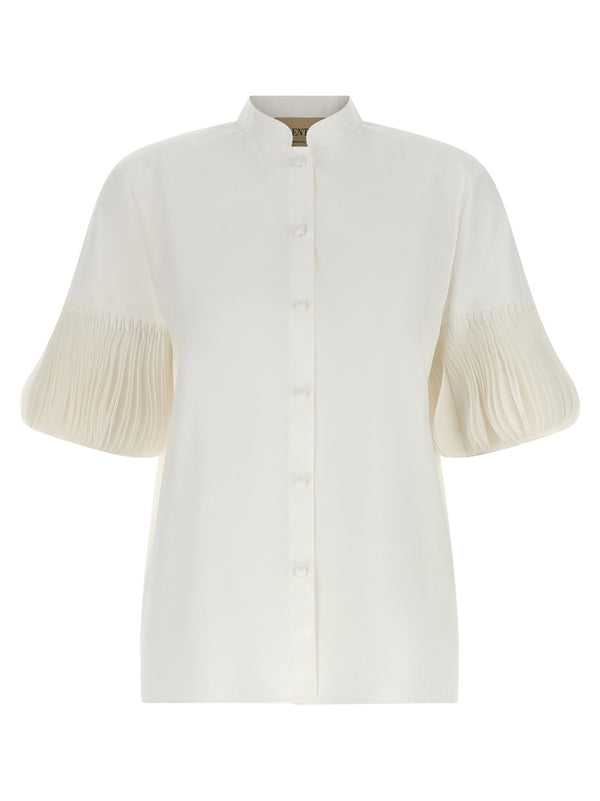 Valentino Garavani Pleated-Sleeve Poplin Shirt — White