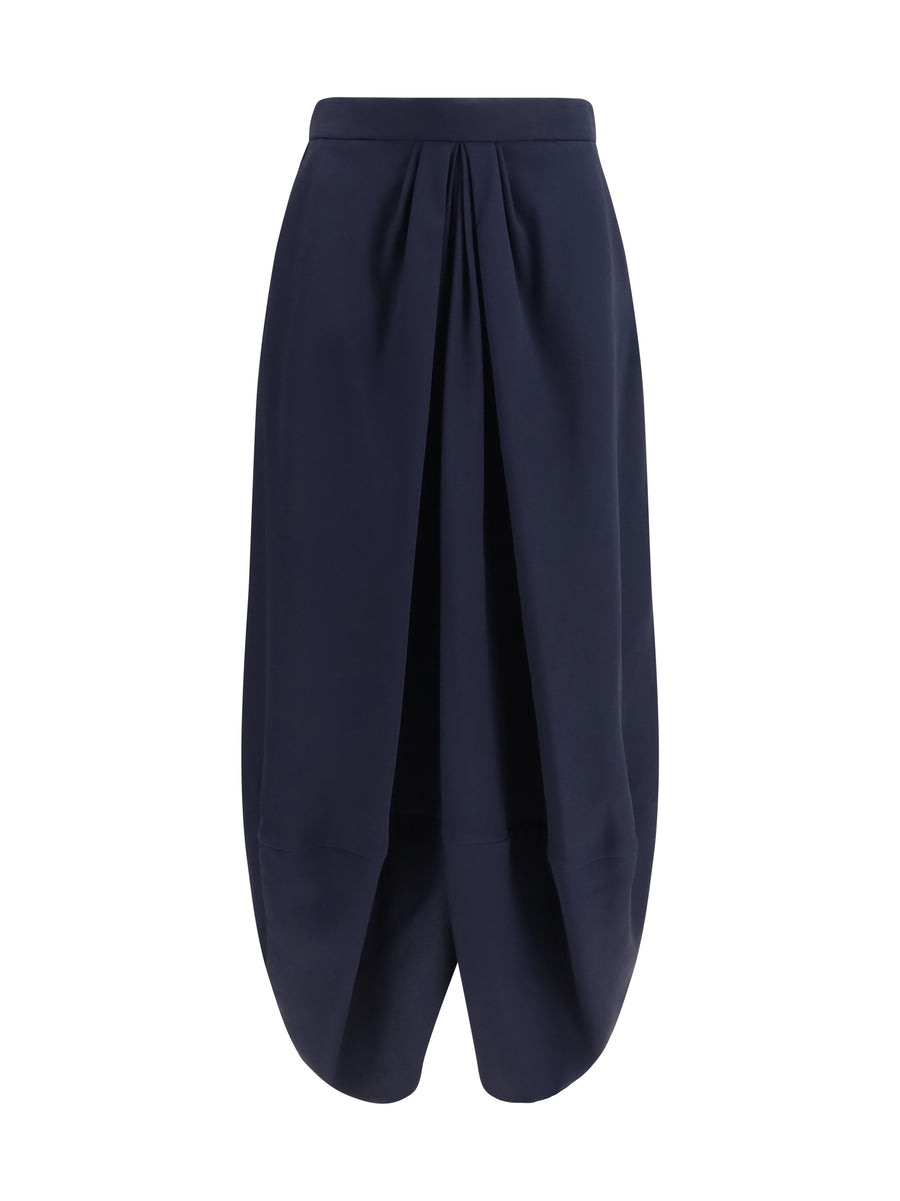 Pleated Silk Skirt Navy Blue
