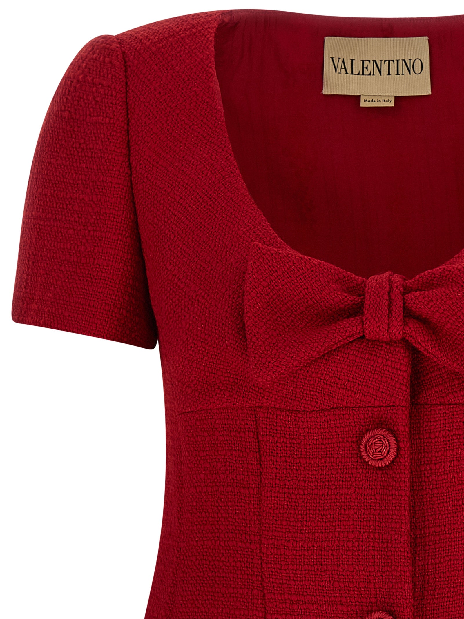 Valentino Garavani Bow Dress Red Virgin Wool Polyamide