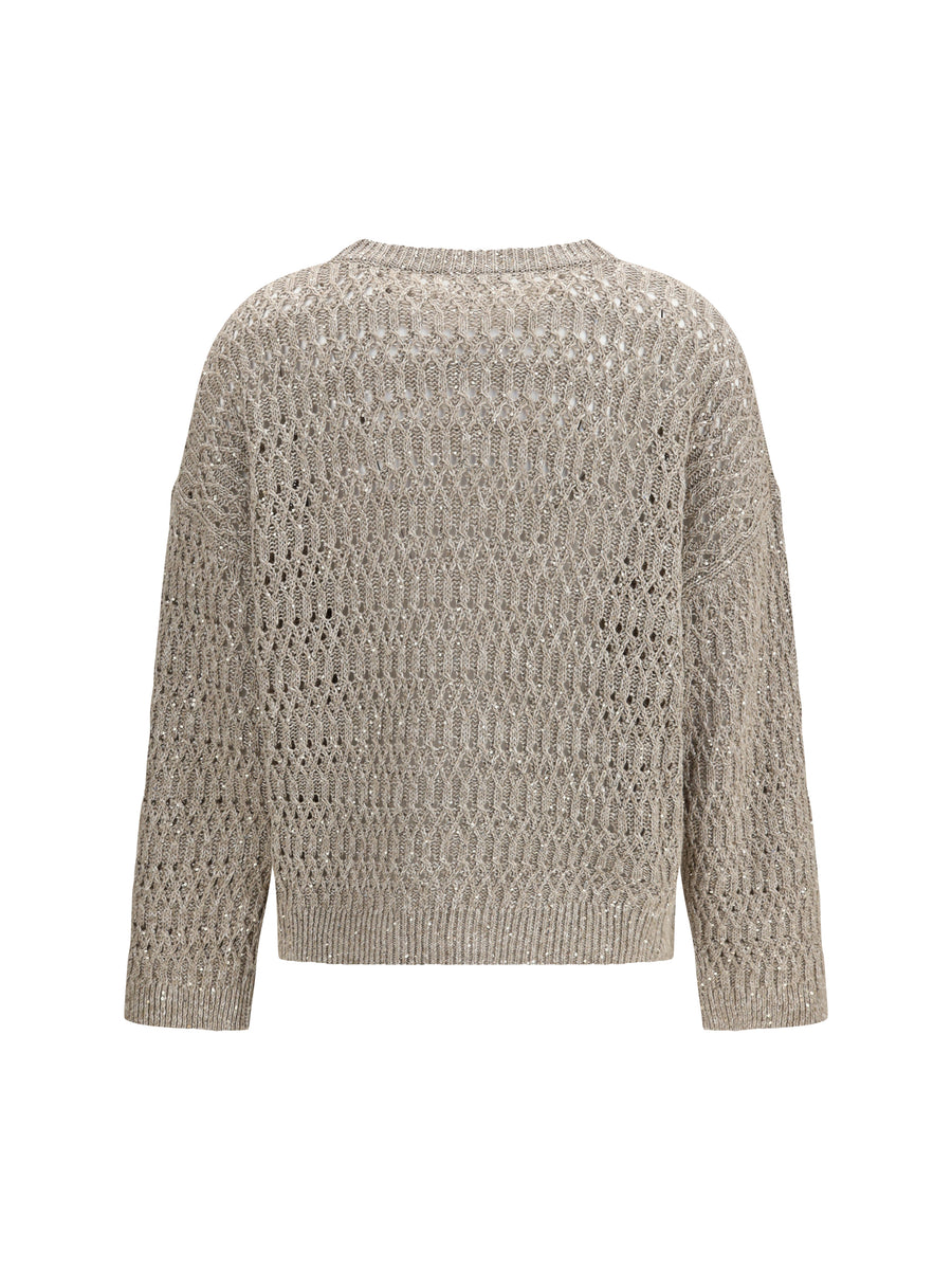 Openwork Sweater Taupe Silk