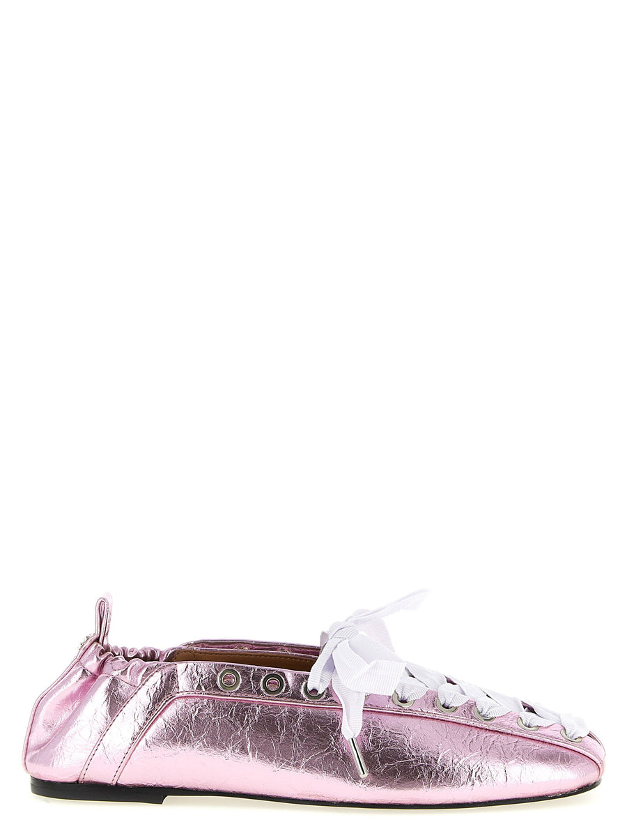 Ganni Recycled Leather Lace-Up Ballet Flat — Pink
