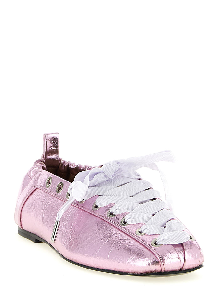 Lace-Up ballet flats Pink Polyurethane Flat Shoes