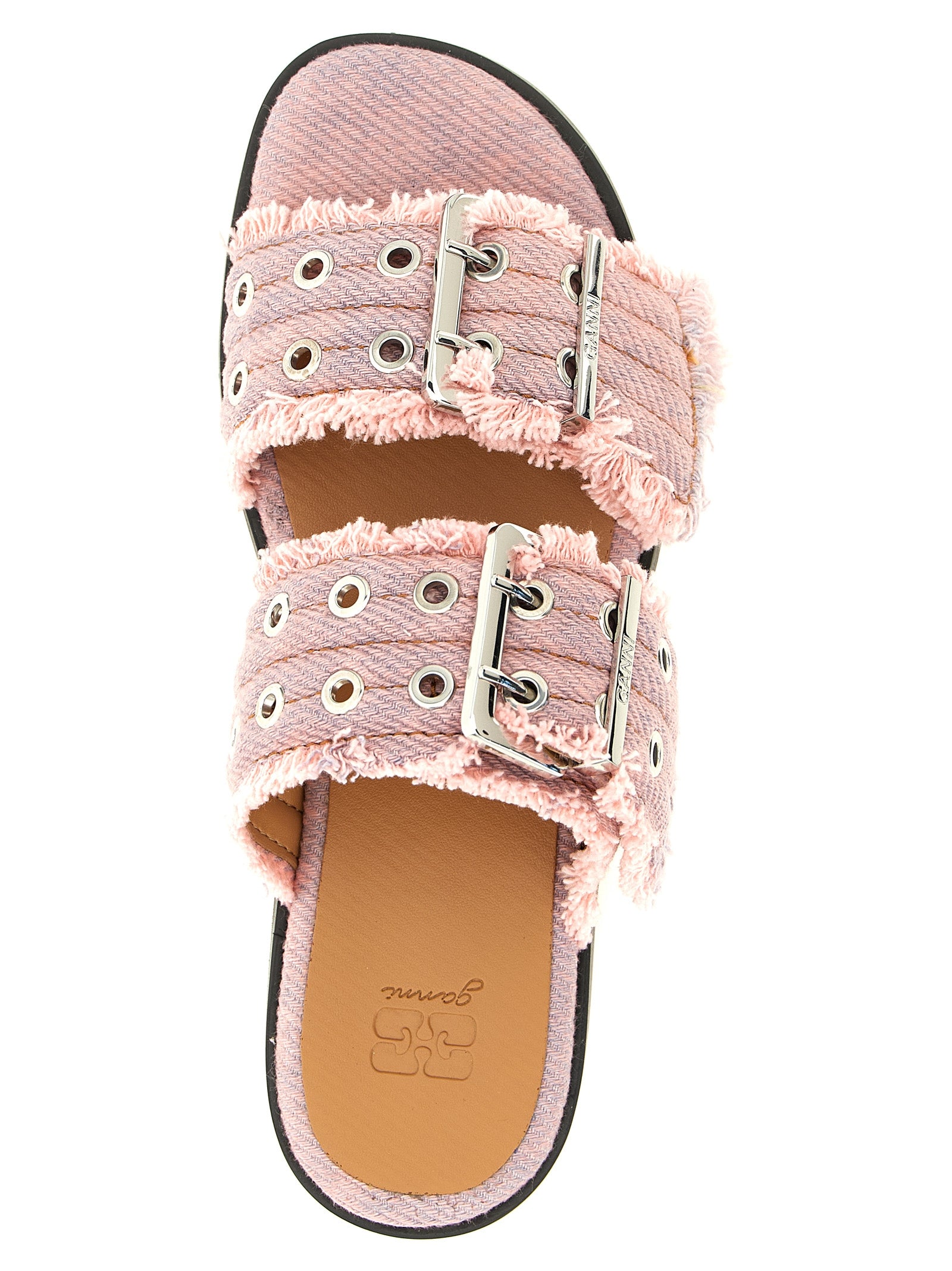Feminine Buckle Fringed Denim sandals Pink Organic Cotton